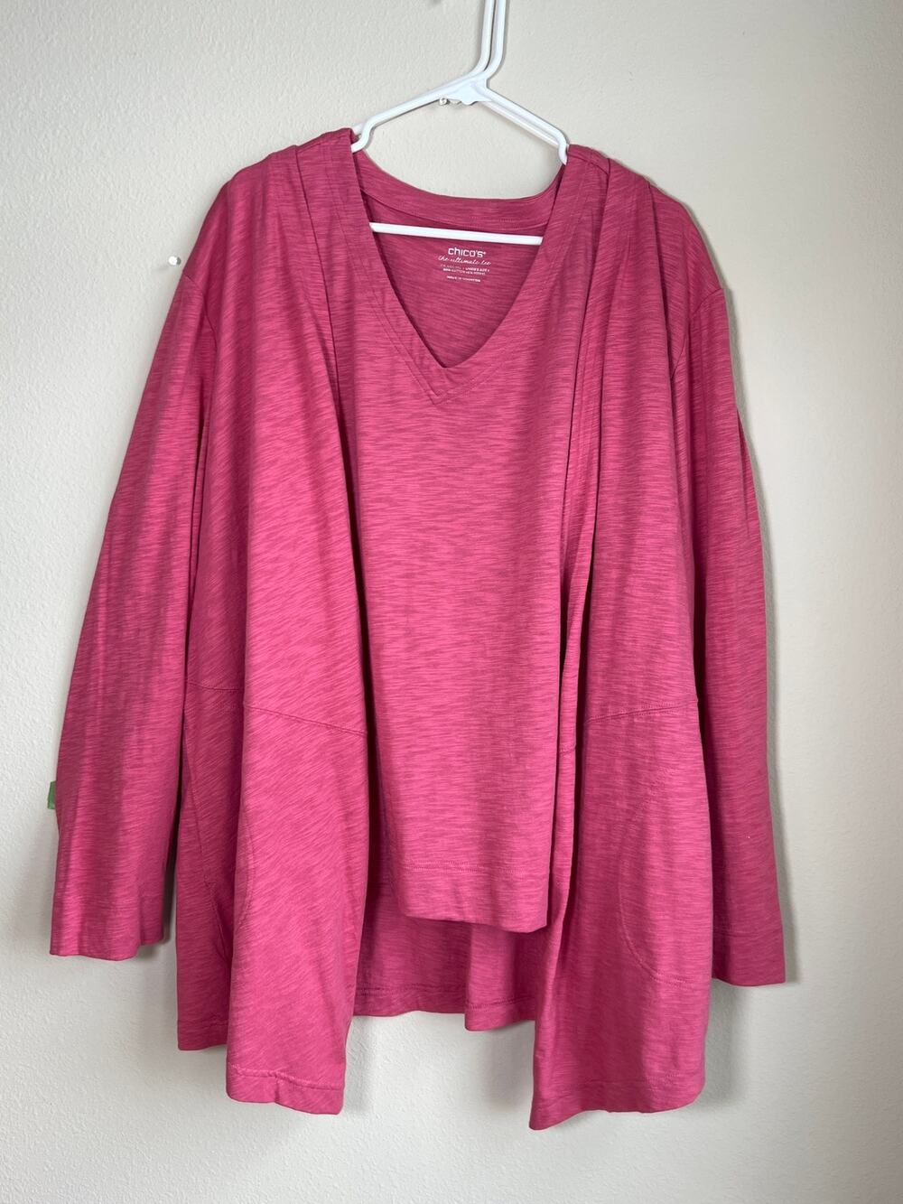 NWT Chico's Set V-Neck Slub Tank & Open-Front Cardigan SZ 4 XXL Rose Mist